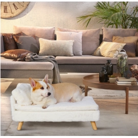 Elevated Pet Bed,Nordic Pet Stool Bed with Cozy Pad Waterproof,Pet Sofa Bed with Sturdy Wood Legs for Small Dog Kitten