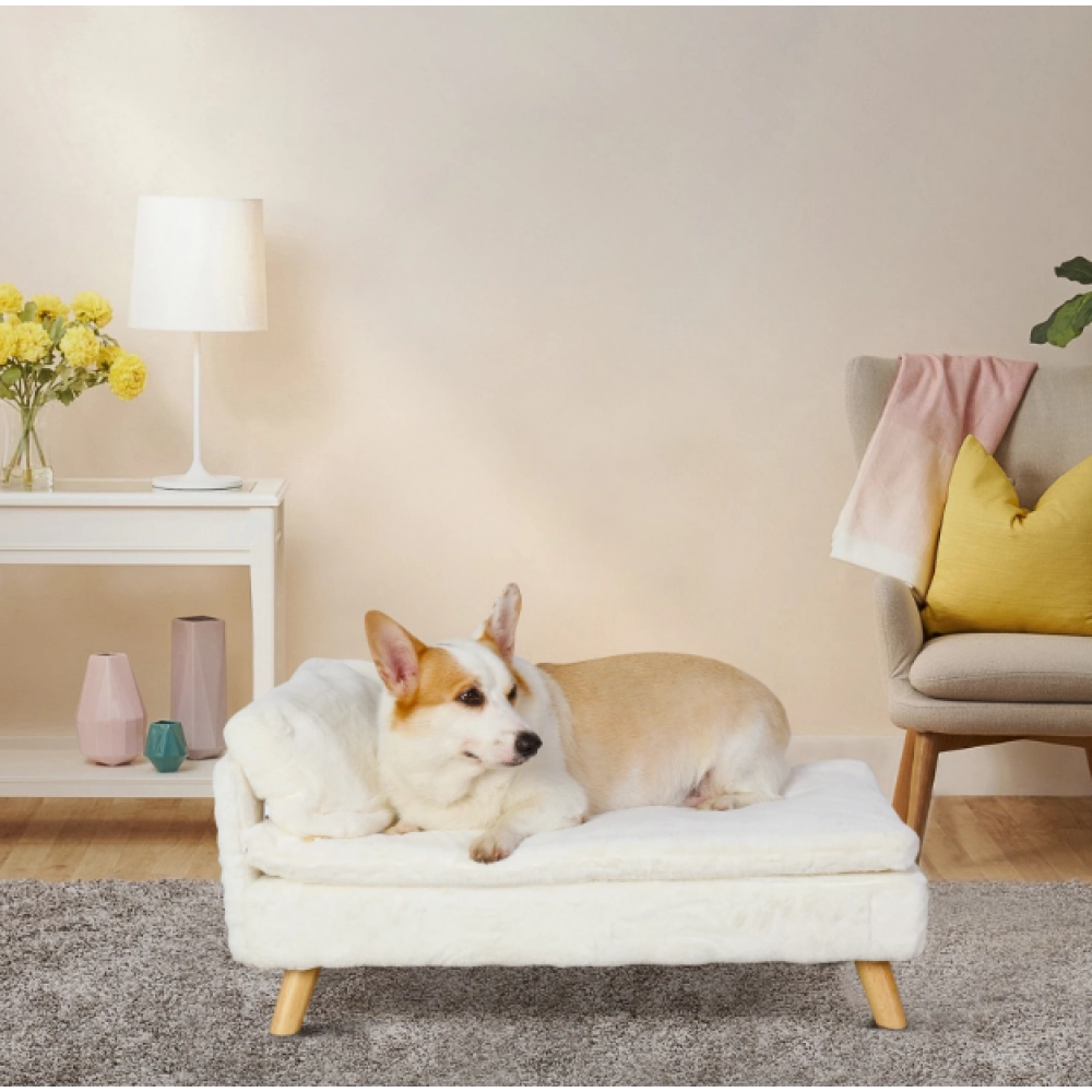 Elevated Pet Bed,Nordic Pet Stool Bed with Cozy Pad Waterproof,Pet Sofa Bed with Sturdy Wood Legs for Small Dog Kitten