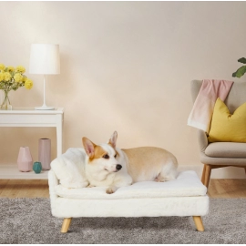 Elevated Pet Bed,Nordic Pet Stool Bed with Cozy Pad Waterproof,Pet Sofa Bed with Sturdy Wood Legs for Small Dog Kitten