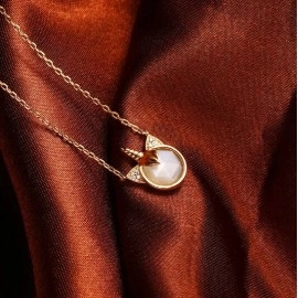 LAMOON Unicorn Necklace Natural Moonstone Necklaces For Women Gemstone Pendant 925 Sterling Silver Chain K Gold Plated NI163