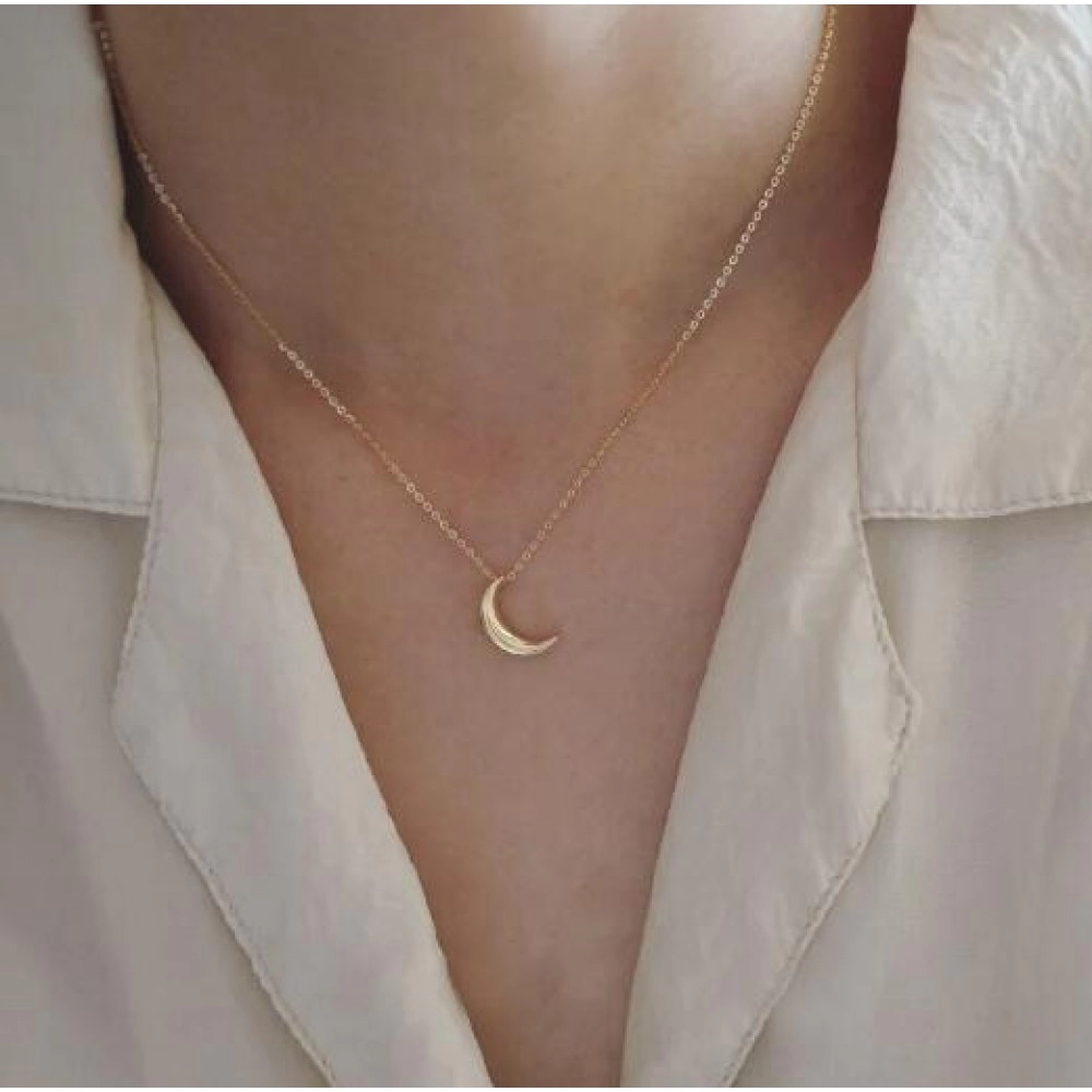 S925 sterling silver plated 14K gold necklace light plate small moon elegant entry Lux all-match k gold pendant necklace