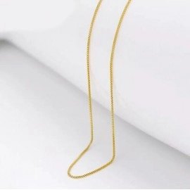 MxGxFam (45cm *1 mm) Small Box Chain Necklaces For Women 24 k Pure Gold Color Gobal Sale Jewelry Fashion Lead and Nickel Free