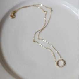 Jkeli -100% S925 Sterling Silver Plated 14K Gold Necklace with Full Diamond Circle Style Japanese and Korean K Gold Collar Chain