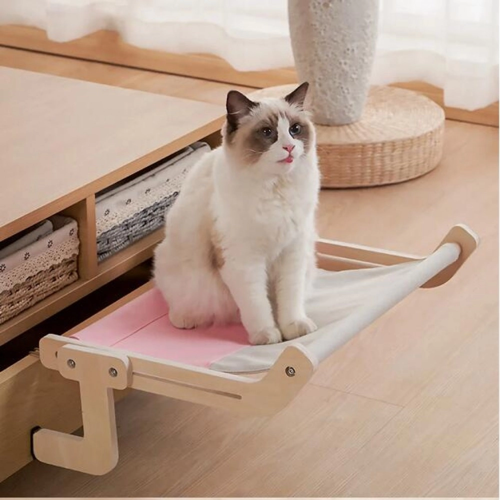Hanging Pet Cat Bed Sturdy Wooden Hammock Sofa House Washable Removable Cat Window Hammock Sleeping Bed Perch Shelves