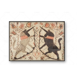 Antique Unicorn Wall Art Canvas Print Vintage Poster American Folk Art Fraktur Drawing Mythical Rare Painting Home Decor Gift