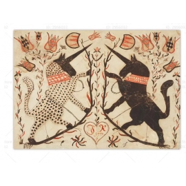 Antique Unicorn Wall Art Canvas Print Vintage Poster American Folk Art Fraktur Drawing Mythical Rare Painting Home Decor Gift