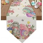 Bunny Eggs Flower Tulip Easter Linen Table Runners Dresser Scarf Table Decor Washable Kitchen Dining Coffee Table Runners Decor