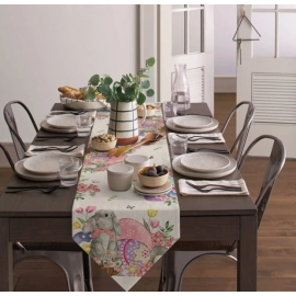 Bunny Eggs Flower Tulip Easter Linen Table Runners Dresser Scarf Table Decor Washable Kitchen Dining Coffee Table Runners Decor