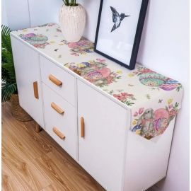 Bunny Eggs Flower Tulip Easter Linen Table Runners Dresser Scarf Table Decor Washable Kitchen Dining Coffee Table Runners Decor