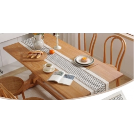 72 Inch Table Runner with Tassels Cotton Linen Bohemian Rustic Farmhouse Table Cloth for Dining Room Wedding Holiday