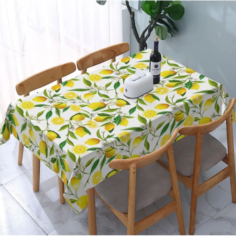 Summer Lemon Fruits Floral Rectangle Tablecloth Holiday Party Decorations Reusable Waterproof Tablecloths Kitchen Table Decor
